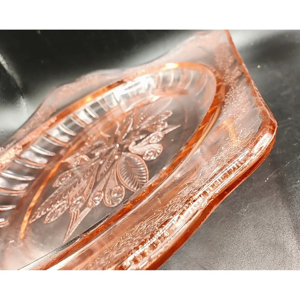 Vintage Jeanette Pink Depression Glass Curved Platter Adam Pattern 11.75